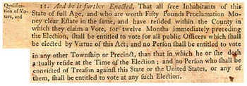 Printed excerpt from New Jersey's 1790 Voting Act.